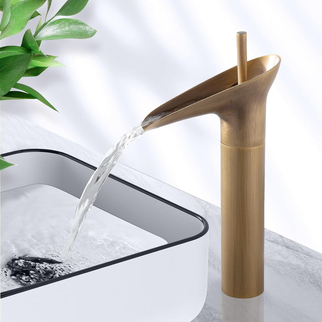 Wasserhahn Bad Antik Messing, Bevankly Hoch Waschtischarmatur Retro, Einhebel Wasserfall Waschbecken