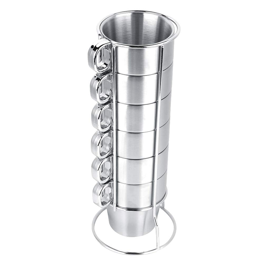 Wasserbecher Set, Edelstahl Kleine Kaffee Tee Bierbecher mit Cup Rack Stapelbare Kaffeetassen Kit fü