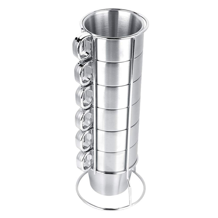Wasserbecher Set, Edelstahl Kleine Kaffee Tee Bierbecher mit Cup Rack Stapelbare Kaffeetassen Kit fü