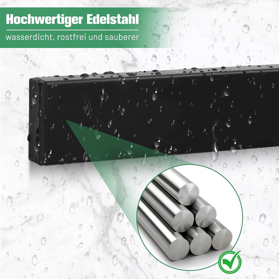 Magnetleiste Messer 40 cm, Messerhalter magnetisch schwarzmit 3 Haken,Magnet Messerhalter aus Edelst