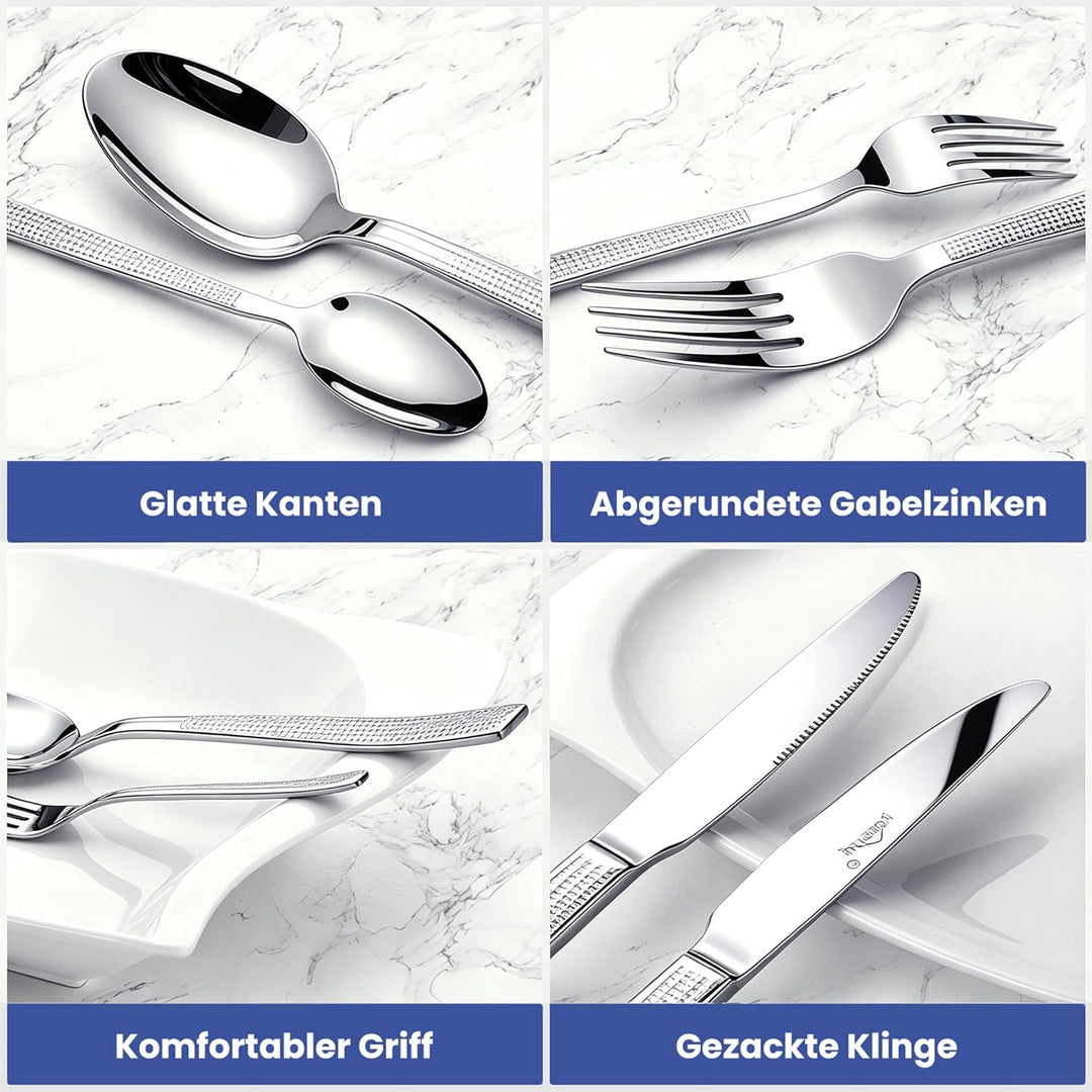 Besteck Set 12 Personen,72-tlg Edelstahl Besteckset,Cutlery Set mit Messer Gabel Löffel,inklusive Be