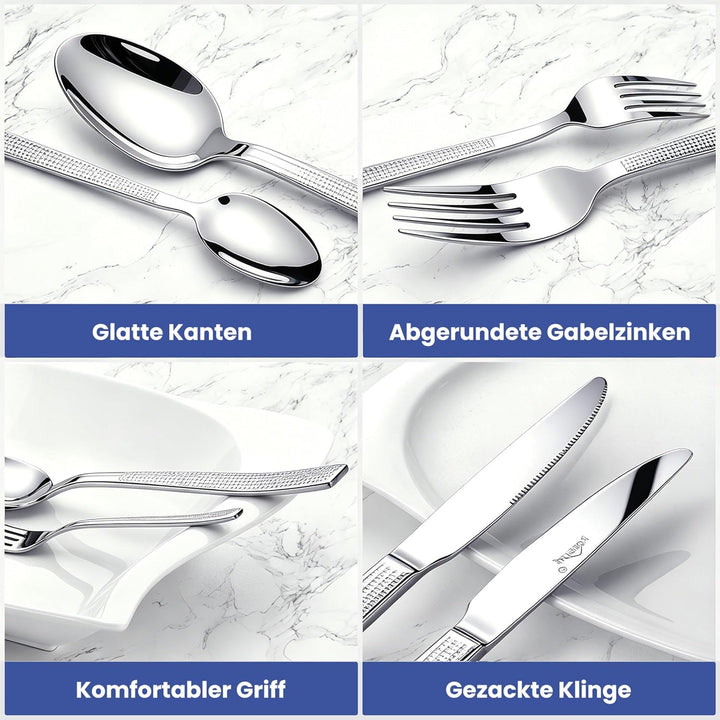 Besteck Set 12 Personen,72-tlg Edelstahl Besteckset,Cutlery Set mit Messer Gabel Löffel,inklusive Be