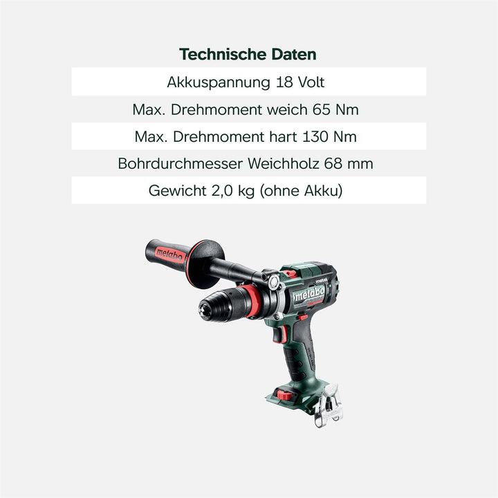 metabo Akku-Bohrschrauber BS 18 LTX-3 BL Q I Metal - 18 V, 3-Gang, 130 Nm Drehmoment - Brushless-Mot