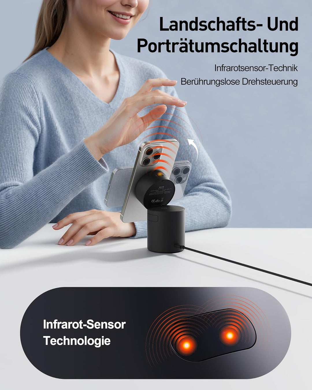 iWALK 3 In 1 Wireless Ladeständer Mit Automatischer Rotation, Ladestation Mit Magnet Für Apple Gerät