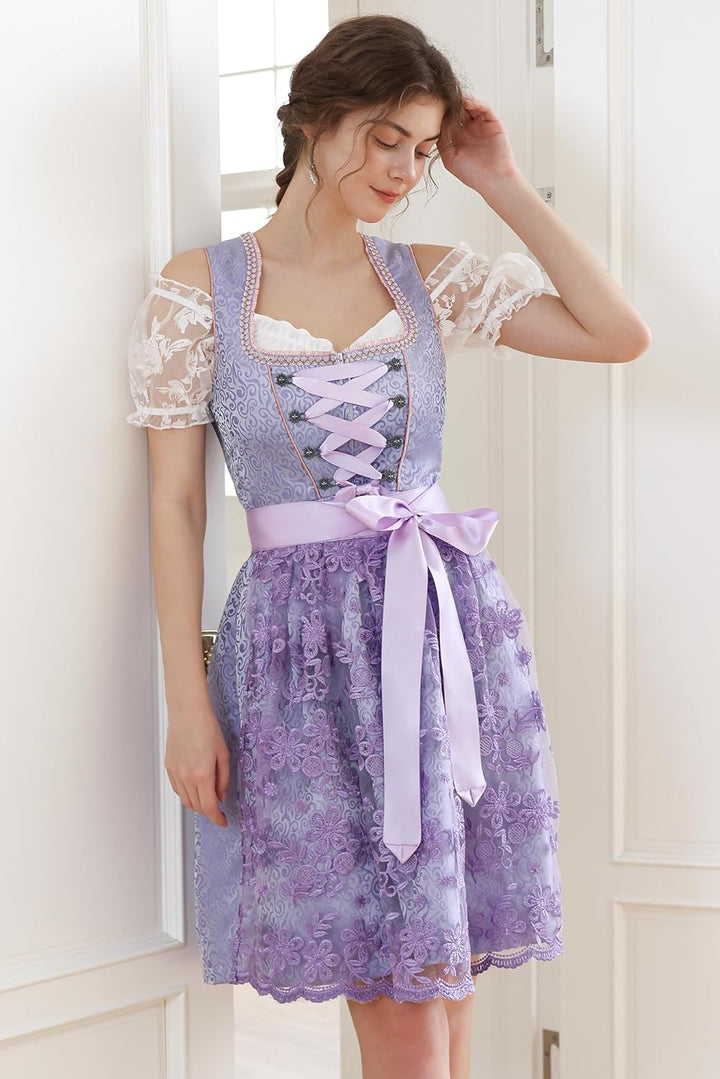 EIISSION Dirndl Damen Midi Trachtenkleid inkl. Trachtenrock Dirndlbluse Dirndlschürze Germandress fü
