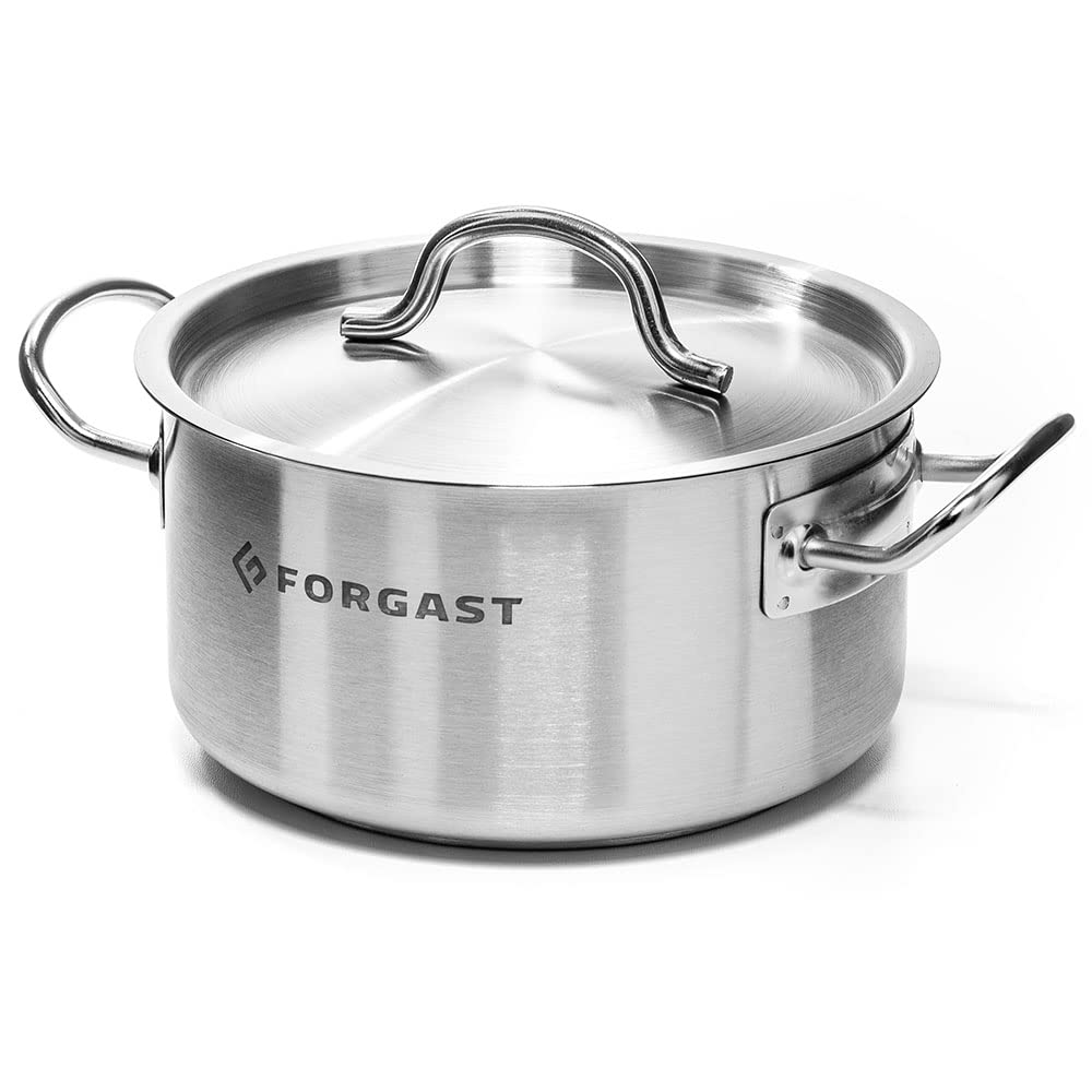 Niedrig Edelstahl Kochtopf | 5L Liter | ⌀22cm | Deckel | Topf | Induktion, Gasherd, Elektro | Spülma