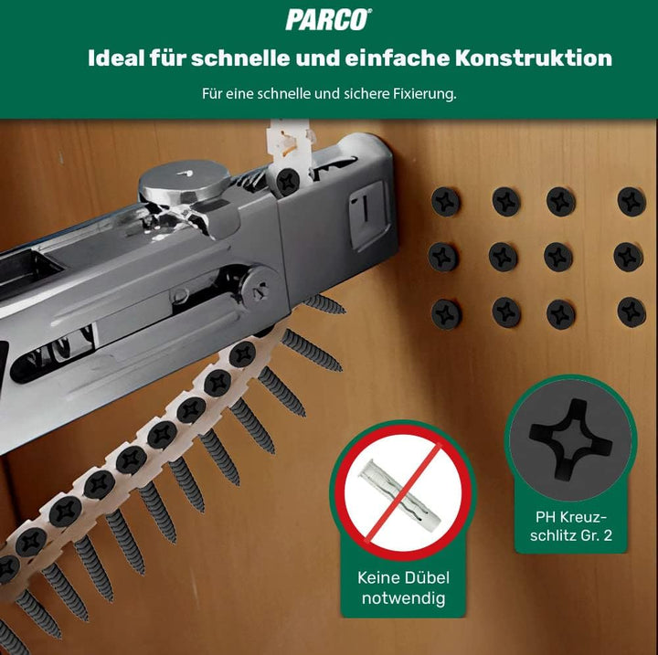PARCO Magazinierte Schnellbauschrauben mit Grobgewinde 3,9x55 mm, 1000 Stück für Trockenbau-Schraube
