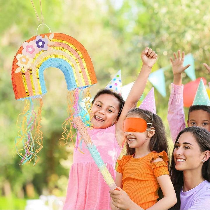 WERNNSAI Regenbogen Pinata - Geburtstag Pinata Deko Junge Mädchen Kinder Regenbogen Piñata mit Stock