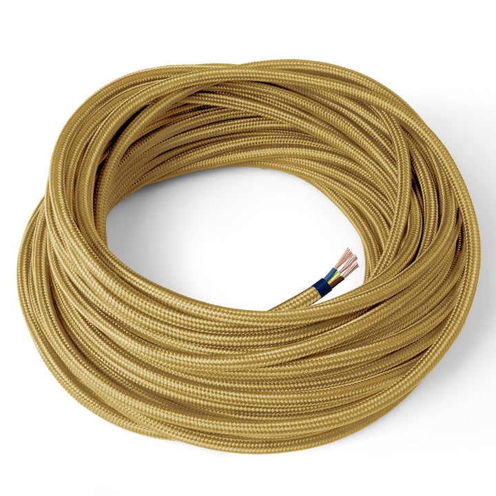 Amarcords - Textilkabel für Lampen GOLD, rund, Seide, 5 Meter, mit Erdung 3x0,75 - Stoffkabel mit fa
