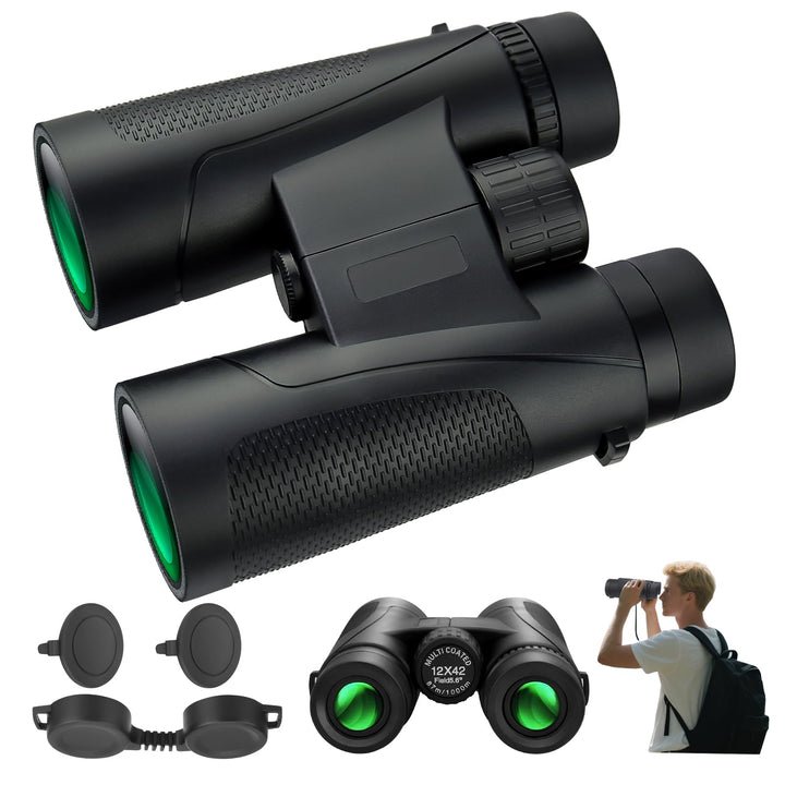 Fernglas Erwachsene 12×42HD, Kompakt Ferngläser mit BAK4 HD Prisma + FMC Objektiv, Binoculars Wasser