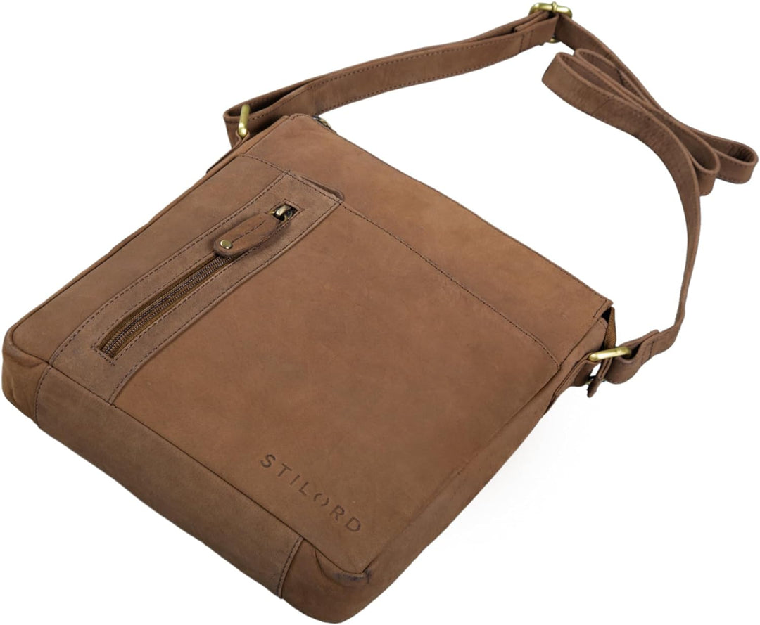 STILORD 'Brady' Messenger Bag Leder Braun klein Umhängetasche Schultertasche für iPad 10,1 Zoll Tabl