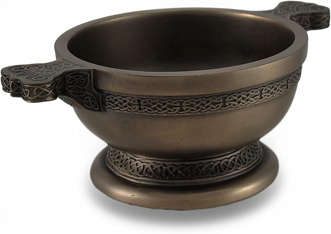 Celtic Knotwork Pattern Bronze Finished Two Handled Quaich Cup by Zeckos