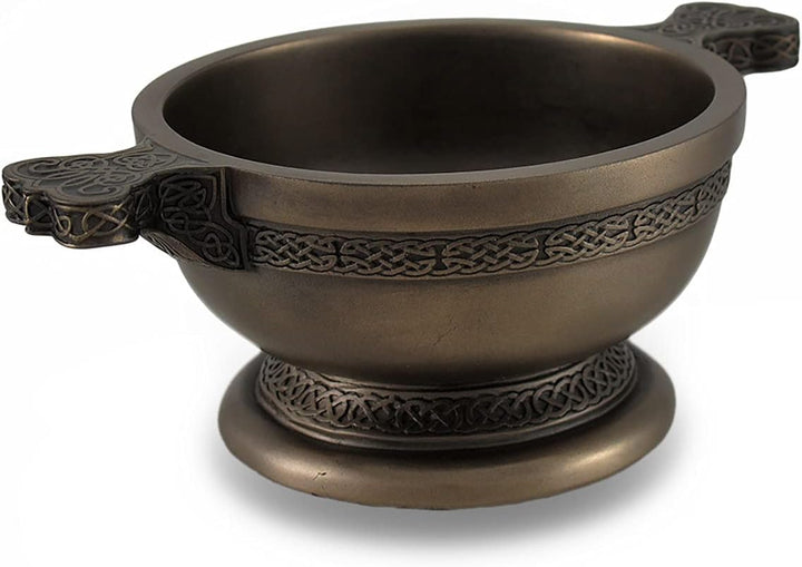 Celtic Knotwork Pattern Bronze Finished Two Handled Quaich Cup by Zeckos