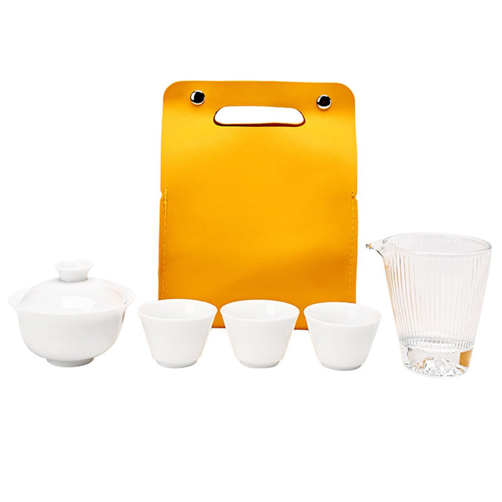 Gaiwan Teeservice, tragbares Keramik-Gongfu-Teeservice mit Aufbewahrungstasche für Zuhause, Reisen,