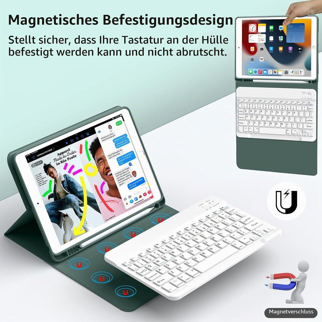 JKSML Tastatur Hülle für iPad 9./ 8./ 7. Generation (2021/2020/ 2019) mit Pencil Halter, Soft TPU Rü