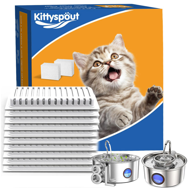Katzenbrunnen Filter Set, 10 Filter + 2 Schwämme für 8L Trinkbrunnen für Hunde Katzenbrunnen Filter