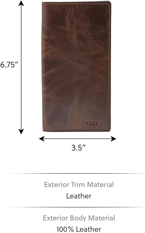 Fossil Geldbörse für Herren Derrick, 100% Leder Bifold Dunkelbraun L: 8,9 cm, B: 1,3 cm, H: 17,1 cm