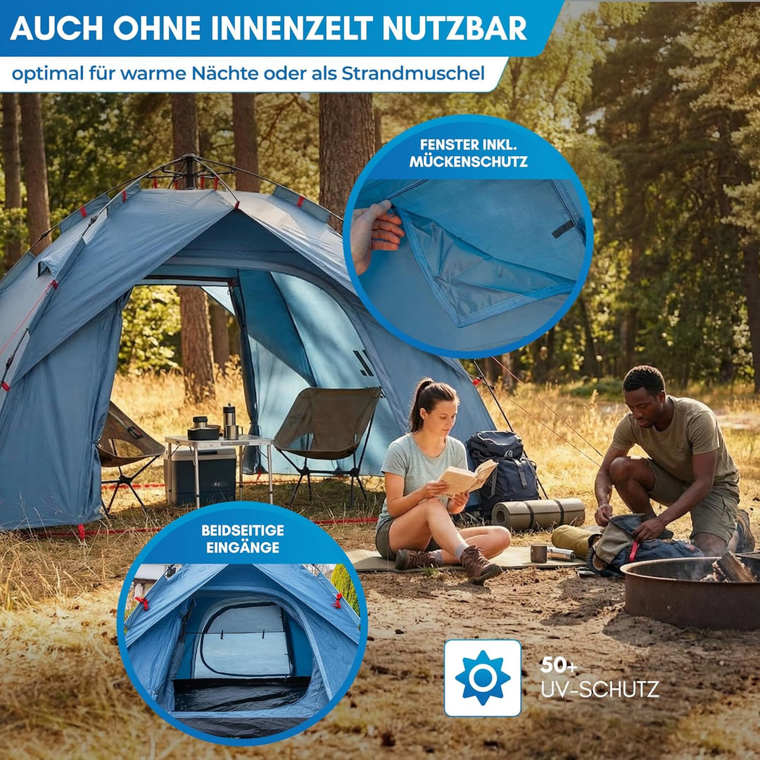 NORDMUT® Wurfzelt 2-4 Personen für blitzschnellen Aufbau – Pop Up Zelt 2-4 Personen wasserdicht &amp; UV
