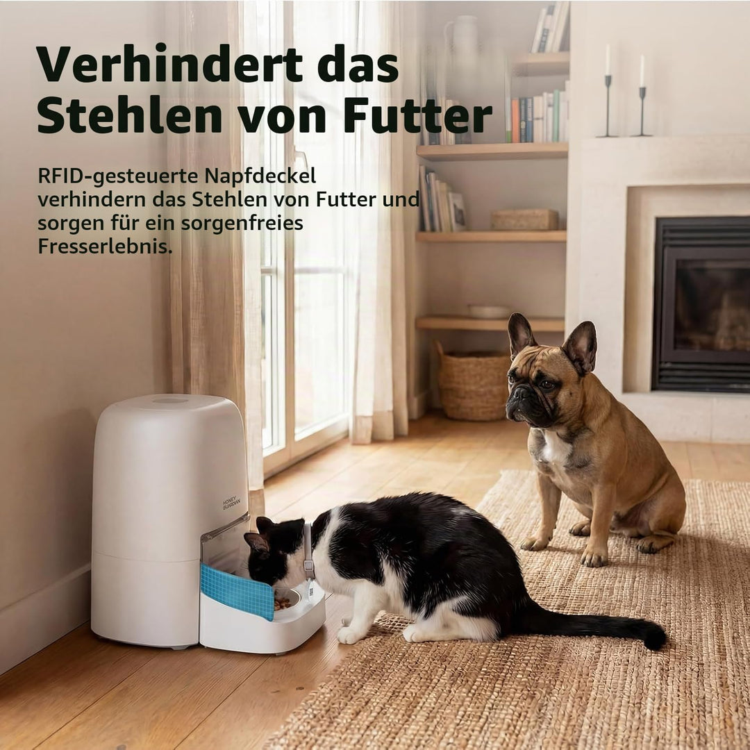 Futterautomat Katze RFID, 5G WiFi Futterspender Katze mit Collar-Tag-Sensor, 4.6L Katzenfutter Autom