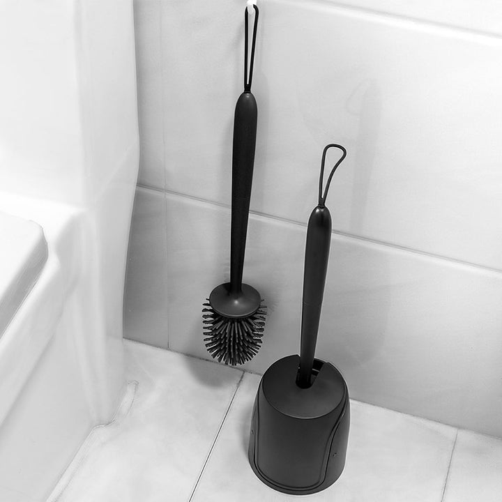WC Bürste mit Halter Silikon Toilettenbürste Set Langer Stiel klobürste und Automatisches Schliessen