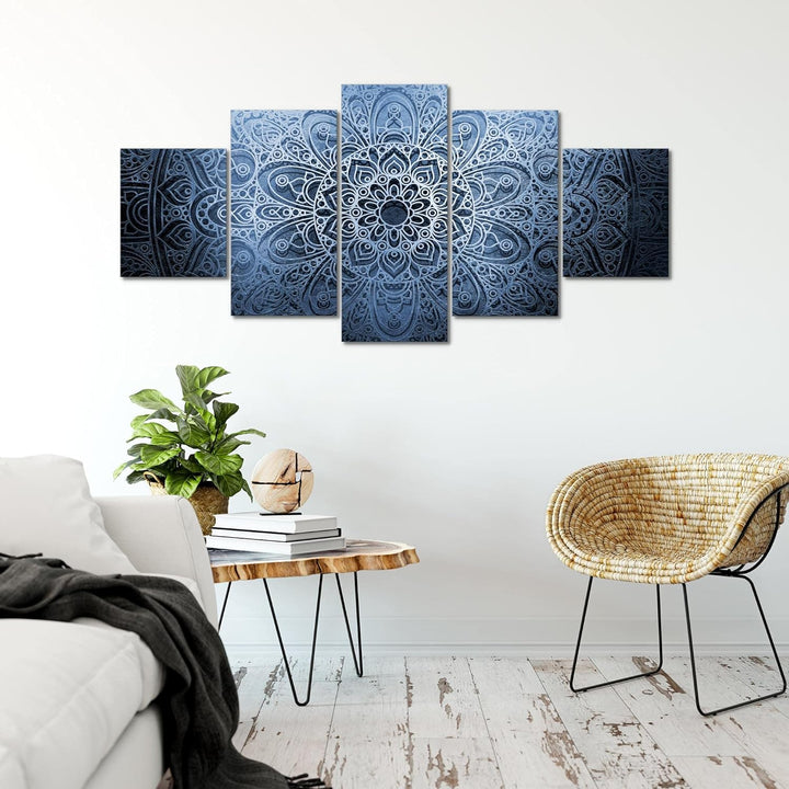 Runa Art - Bilder Mandala 200 x 100 cm 5 Teilig XXL Wanddekoration Design Blau Grau 101251b 200 x 10