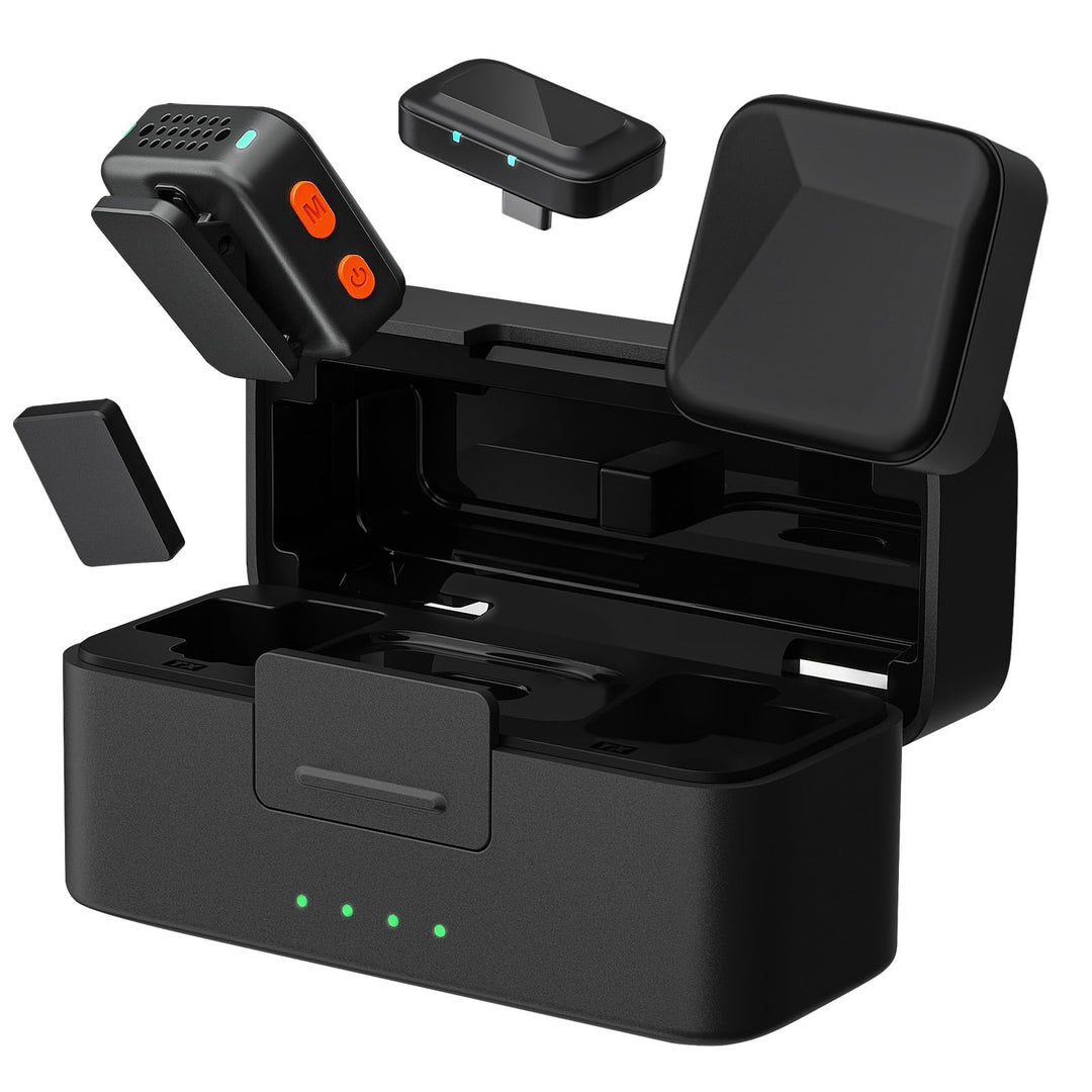 Wireless Lavalier Mikrofon mit Ladecase, 100m Reichweite, KI-Rauschunterdrückung, Clip-On Ansteckmik