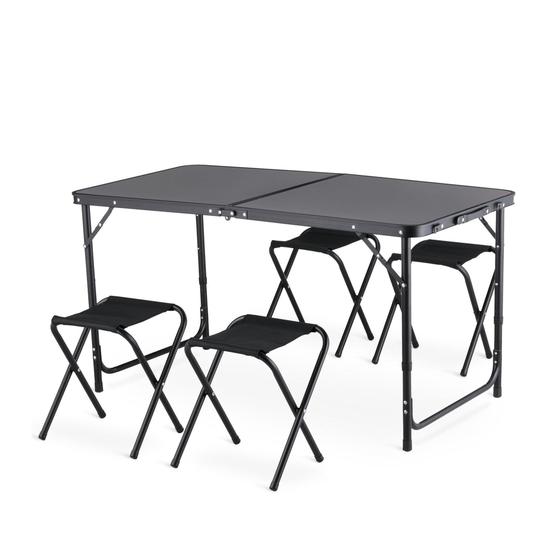 Campingtisch mit 4 stühlen, Verstellbare Höhe Tragbarer Klappbar Grilltisch 120 x 60 cm mit Tragegri