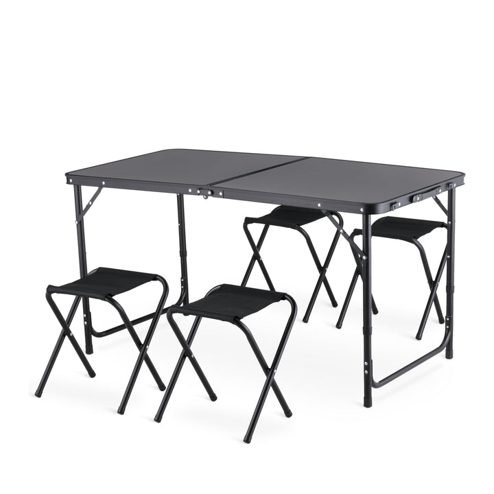 Campingtisch mit 4 stühlen, Verstellbare Höhe Tragbarer Klappbar Grilltisch 120 x 60 cm mit Tragegri