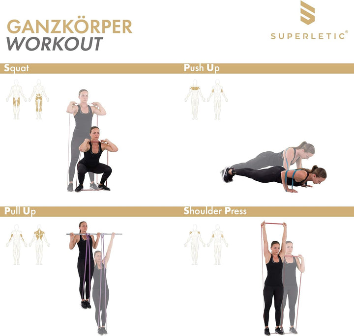 SUPERLETIC Powerbands, Widerstands-Fitness-Bänder, einzeln oder im Set, Pullup-, Resistance und Body