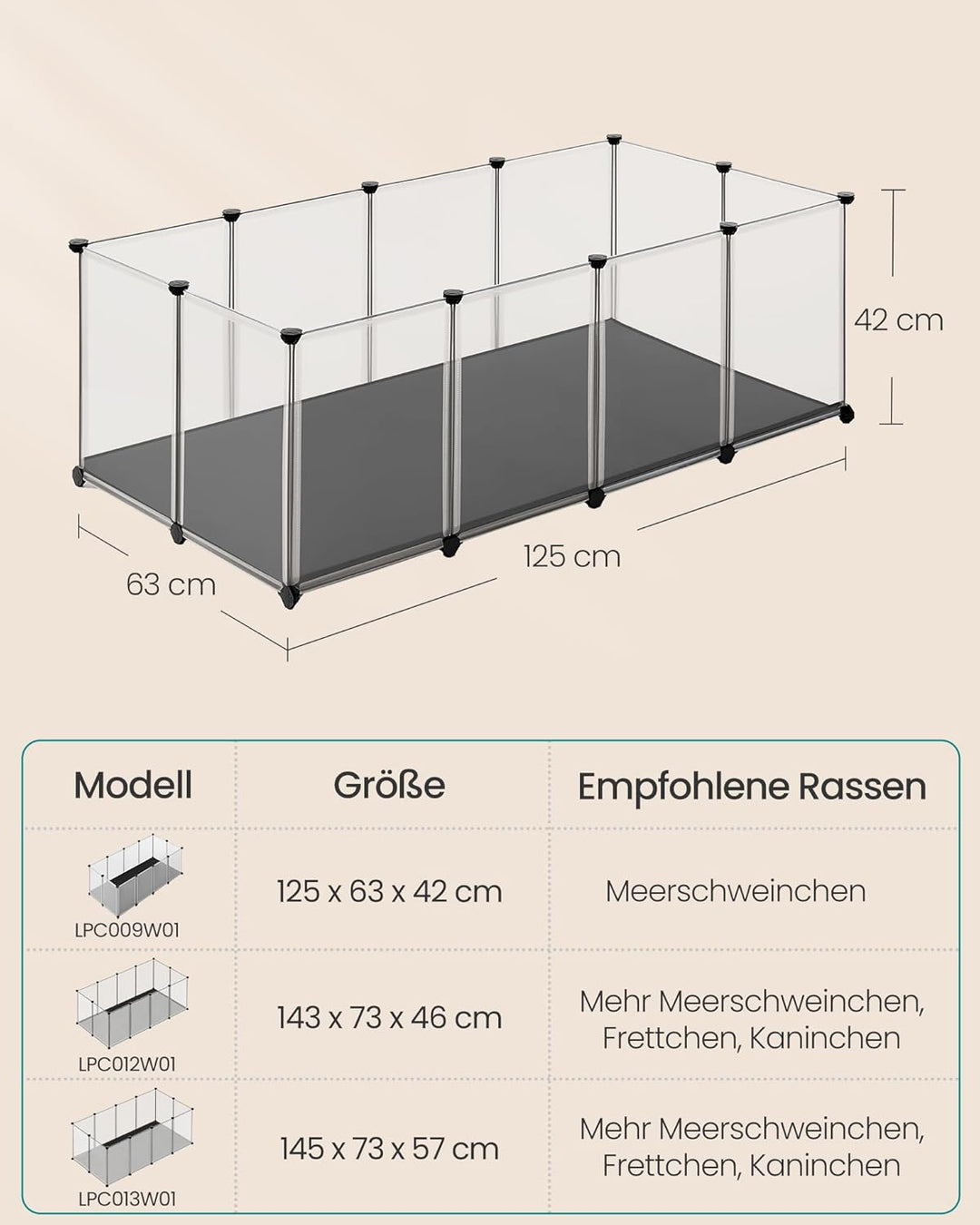 SONGMICS Kleintiergehege mit Bodenplatten, Laufstall mit Abnehmbarer und wasserfester Unterlage, Geh