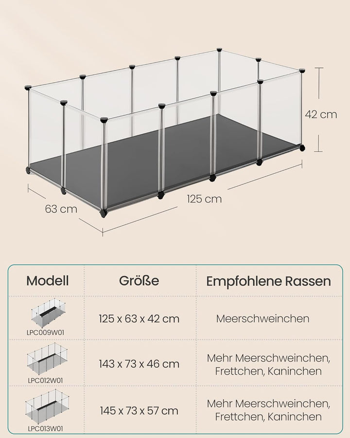 SONGMICS Kleintiergehege mit Bodenplatten, Laufstall mit Abnehmbarer und wasserfester Unterlage, Geh