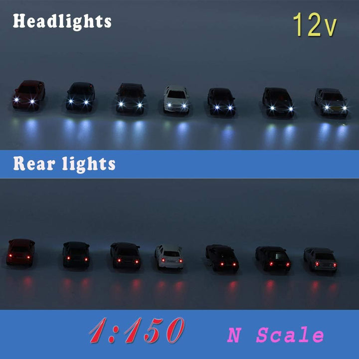 Evemodel 12Stk. 1: 150 N Spur Model beleuchtete Autos mit 12V LED Leuchten für Gebäude Layout Neu EC