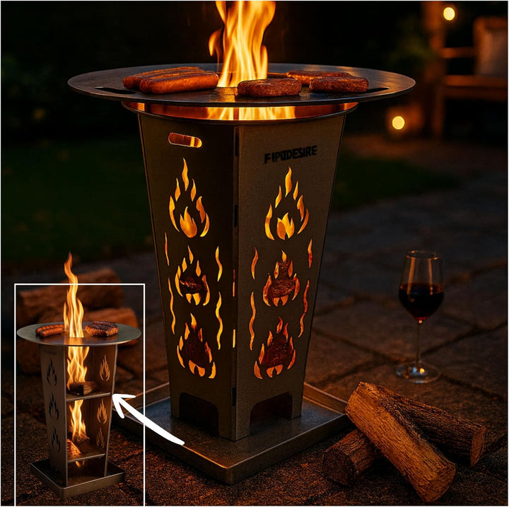 FireDesire Grill Pro Feuerkorb 80cm + Grillplatte + Ascheschale, Feuertonne, Feuerschale, Grilltonne