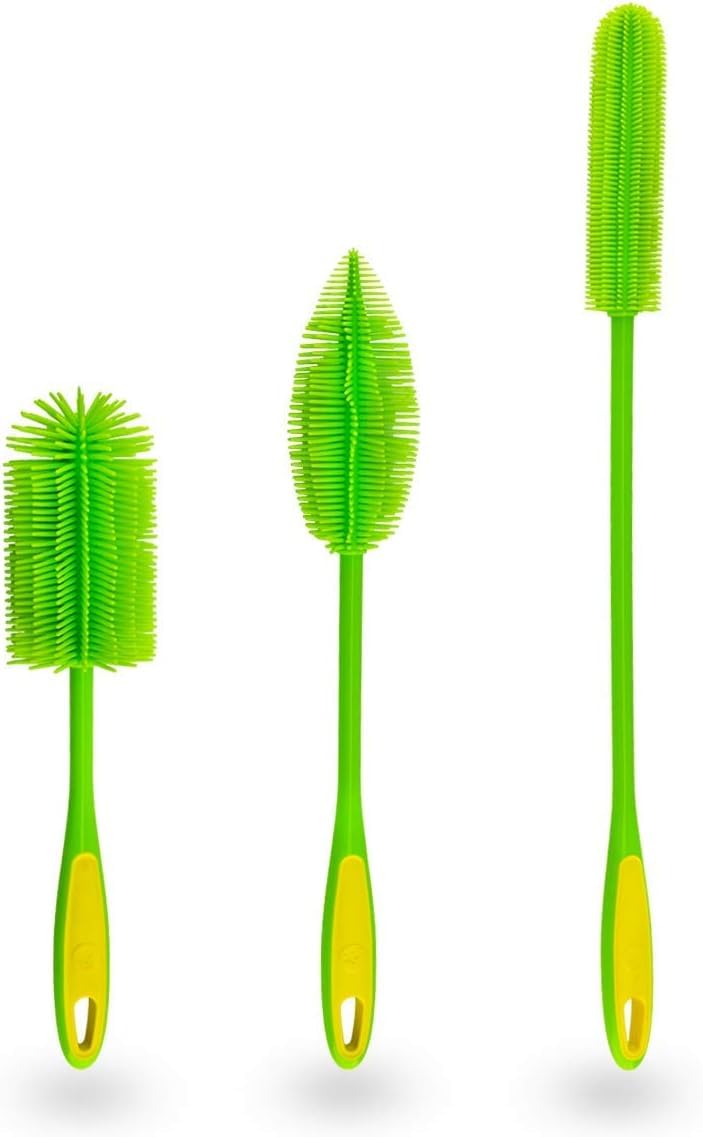 Kochblume Silikonbürsten 3er Set mit Wechselköpfen | Flaschenbürste, Spülbürste, Antibakteriell, Kei