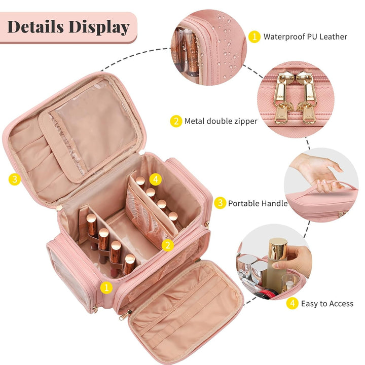 Kosmetiktasche Gross, Reise Make Up Tasche Damen Schminktasche mit Pinselhalter Fach, Portable Makeu