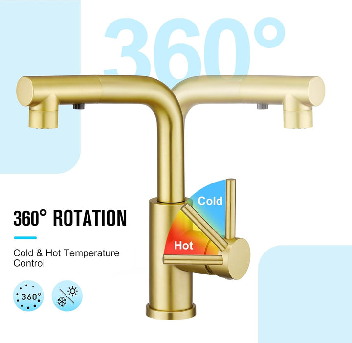 CREA Wasserhahn Küche mit 3 Funktionen Brause, Küchenarmatur mit Ausziehbarem Brause, 360° Drehbar M