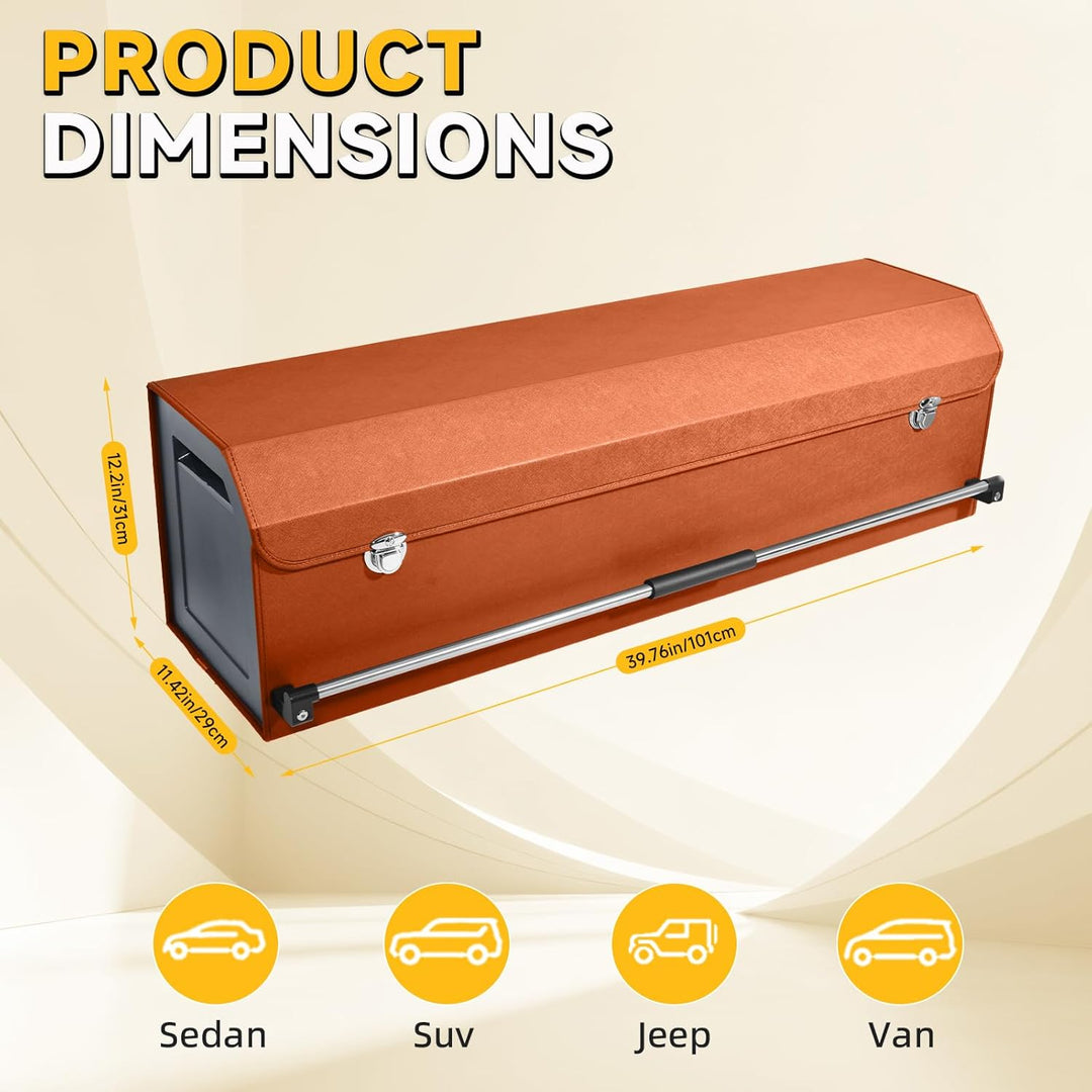 Gross XXL Auto Kofferraum Organizer mit Deckel – 90L Premium Leder, Stabler Griff, Multifunktional K