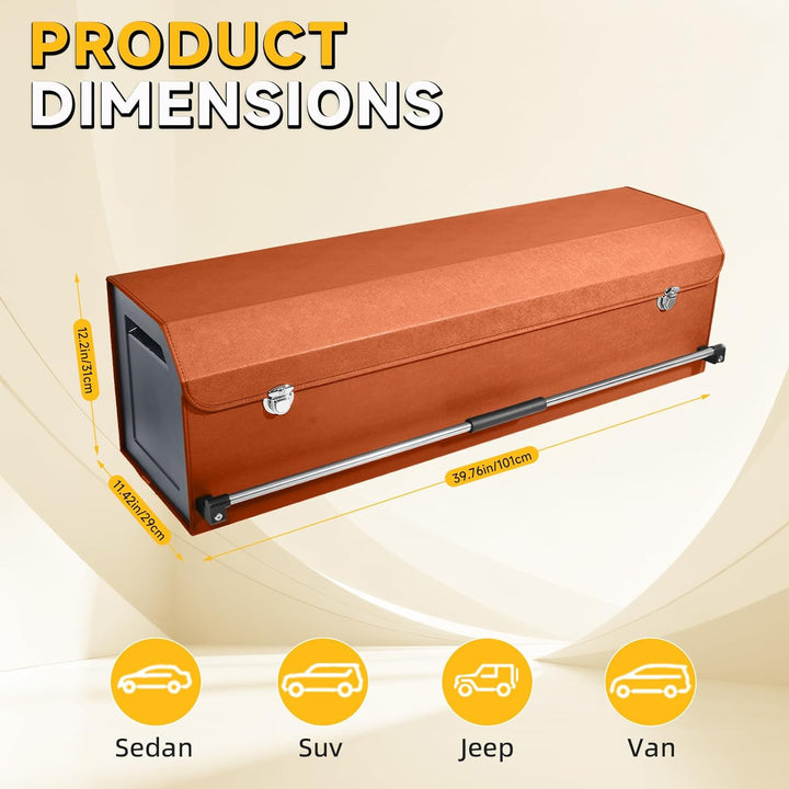 Gross XXL Auto Kofferraum Organizer mit Deckel – 90L Premium Leder, Stabler Griff, Multifunktional K