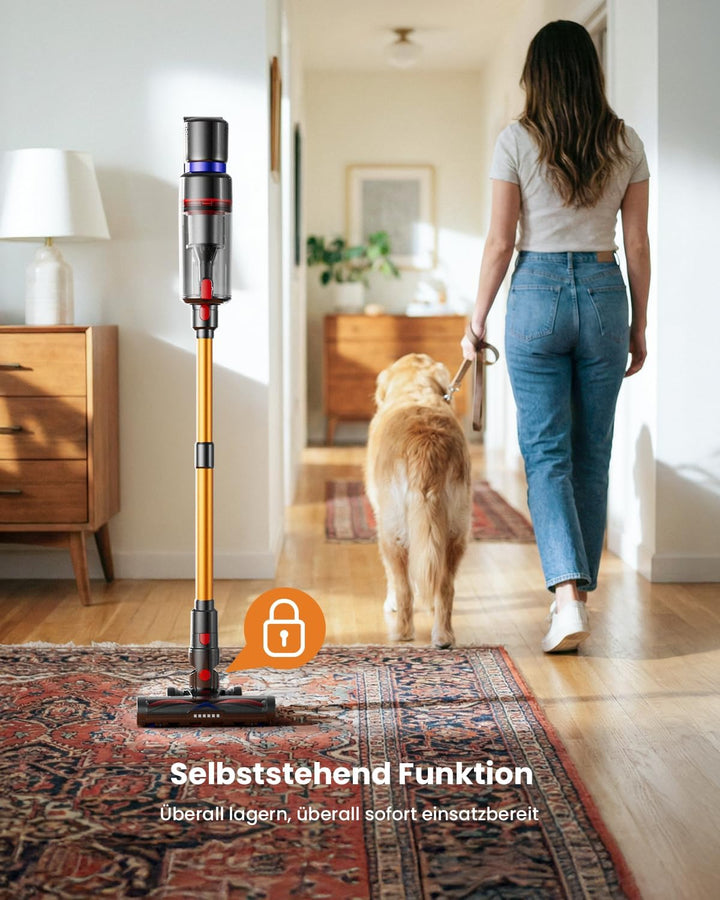 Akku Staubsauger Kabellos 600W 50KPA 70Min,1,8L Staubsauger Kabellos mit Display, Selbststehend mit