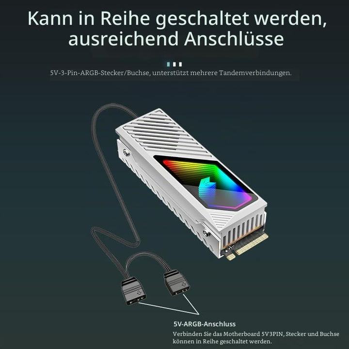 RGB Sync M.2 NVMe SSD Kühlkörper mit eingebautem Lüfter, Hochleistungskühlung, dynamische LED-Beleuc