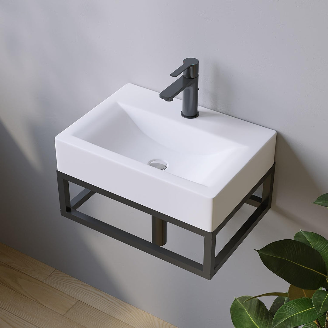 Waschbecken aus Keramik Eckig 45 x 33 cm Aufsatzwaschbecken für Waschtisch Unterschrank Waschplatz H