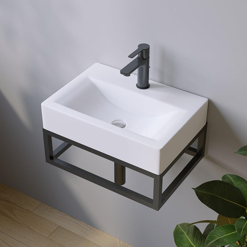 Waschbecken aus Keramik Eckig 45 x 33 cm Aufsatzwaschbecken für Waschtisch Unterschrank Waschplatz H