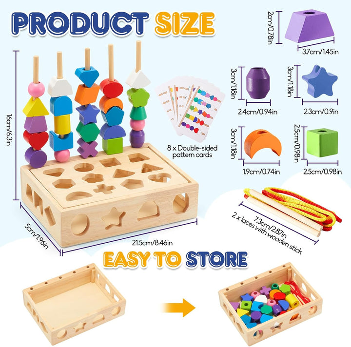Montessori Spielzeug ab 3 4 5 Jahre Motorikspielzeug Fädelspiel Bausteine Sortierspiel für Kinder, H