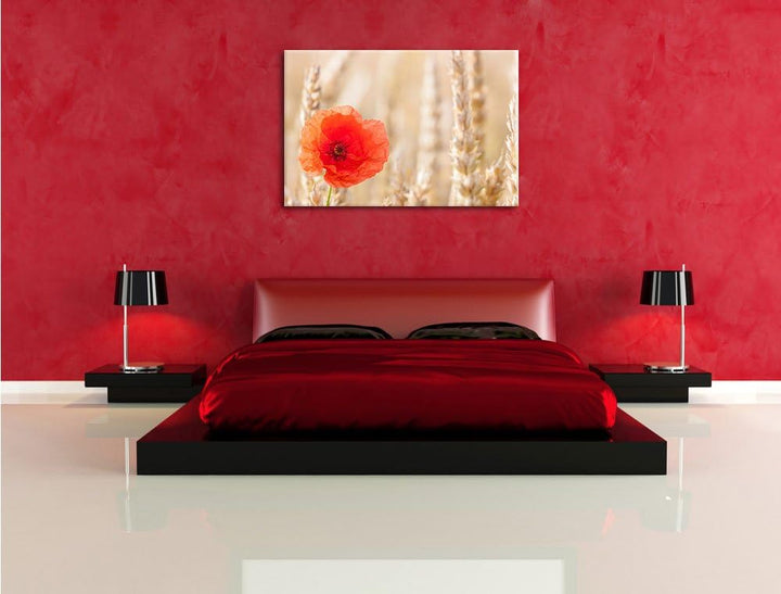 Mohnblume im Kornfeld, Format: 100x70 auf Leinwand, XXL riesige Bilder fertig gerahmt mit Keilrahmen