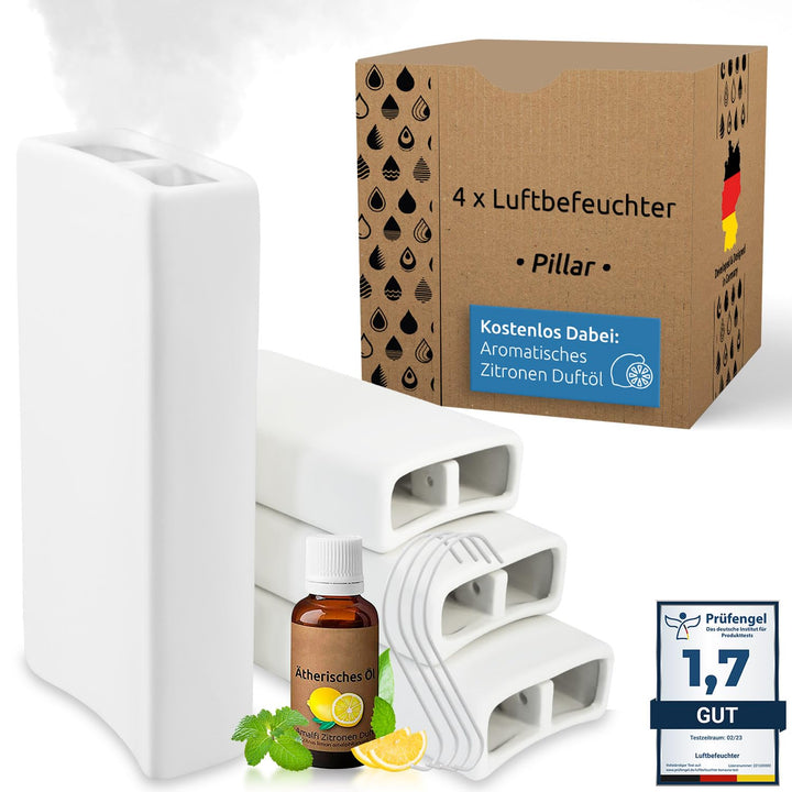 BonAura® Luftbefeuchter Heizung Keramik I Haken & Duftöl [4er Spar-Set, 400ml] I Wasserverdunster fü