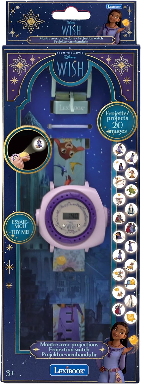 Lexibook, Disney Wish - Verstellbare Projektionsuhr mit digitalem Bildschirm - 20 Bilder des Films W