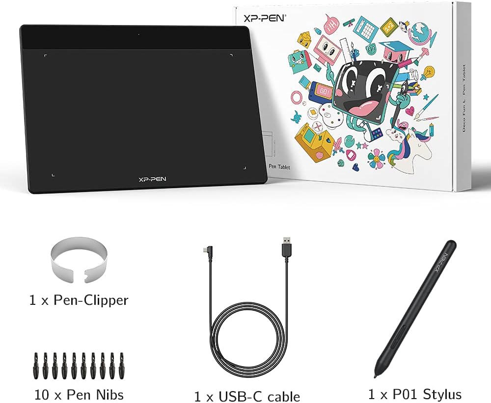 XP-PEN Deco Fun S Grafiktablett mit passivem Stylus-Stift, 8192 Stufen mit 60°-Neigung, 15,2 x 10,2