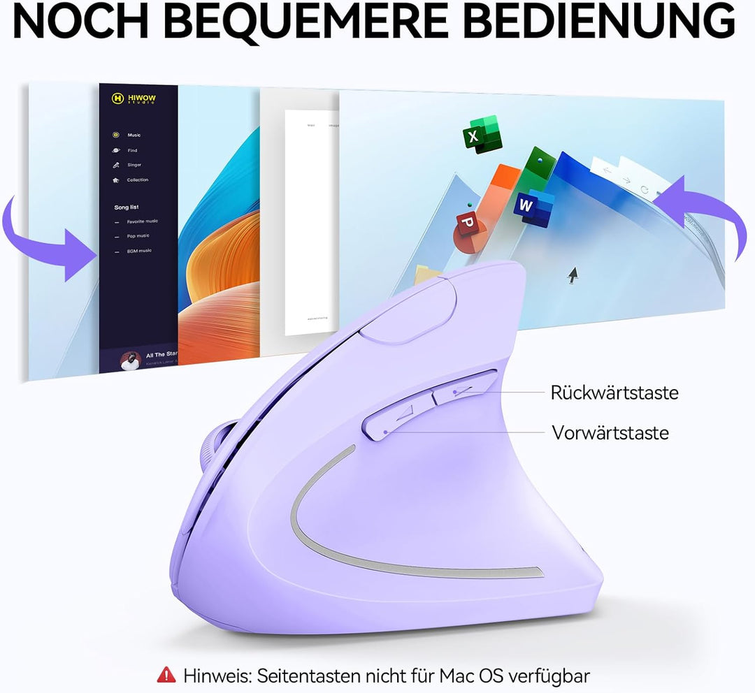 TECKNET Ergonomische Maus, Kabellose Bluetooth Vertikale Maus(BT 5.0+BT 3.0+2.4G), 6 Einstellstufen