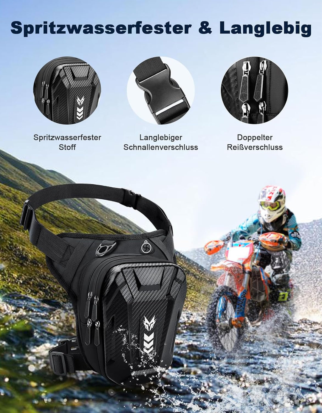 Rolgno Beintasche Motorrad, Bauchtasche Gürteltasche Herren Damen, [Erweiterter Stauraum] Oberschenk