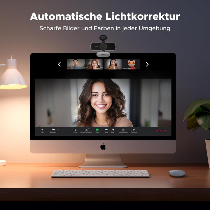 UGREEN Webcam 2K, USB A Webcam mit Mikrofo, Kamera PC, Fixfokus, 80°Sichtfeld, Kamera mit Privacy Co